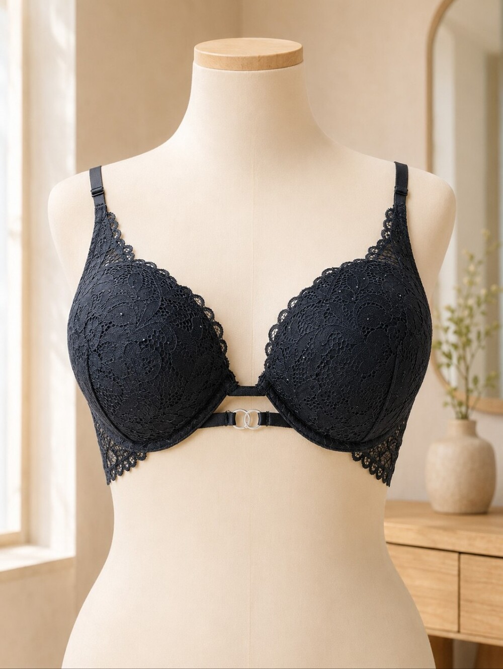 La Senza Hello Sugar Up 2 Cup Black Lace Plunge Push Up Bra 34D
